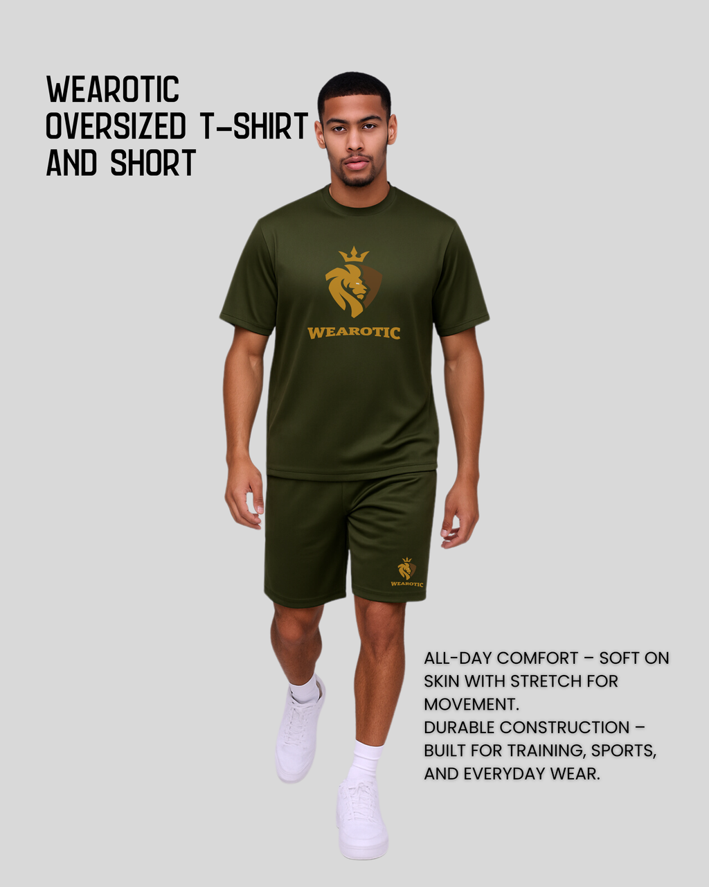 Men’s Oversized  Olive Green Tee & Shorts